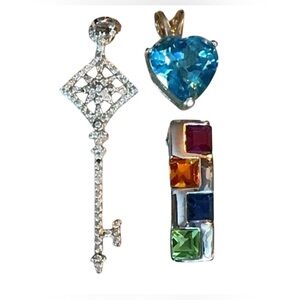 Sterling Silver LOT 925 Pendant Lot of 3 with Blue Topaz, CZ, Glass